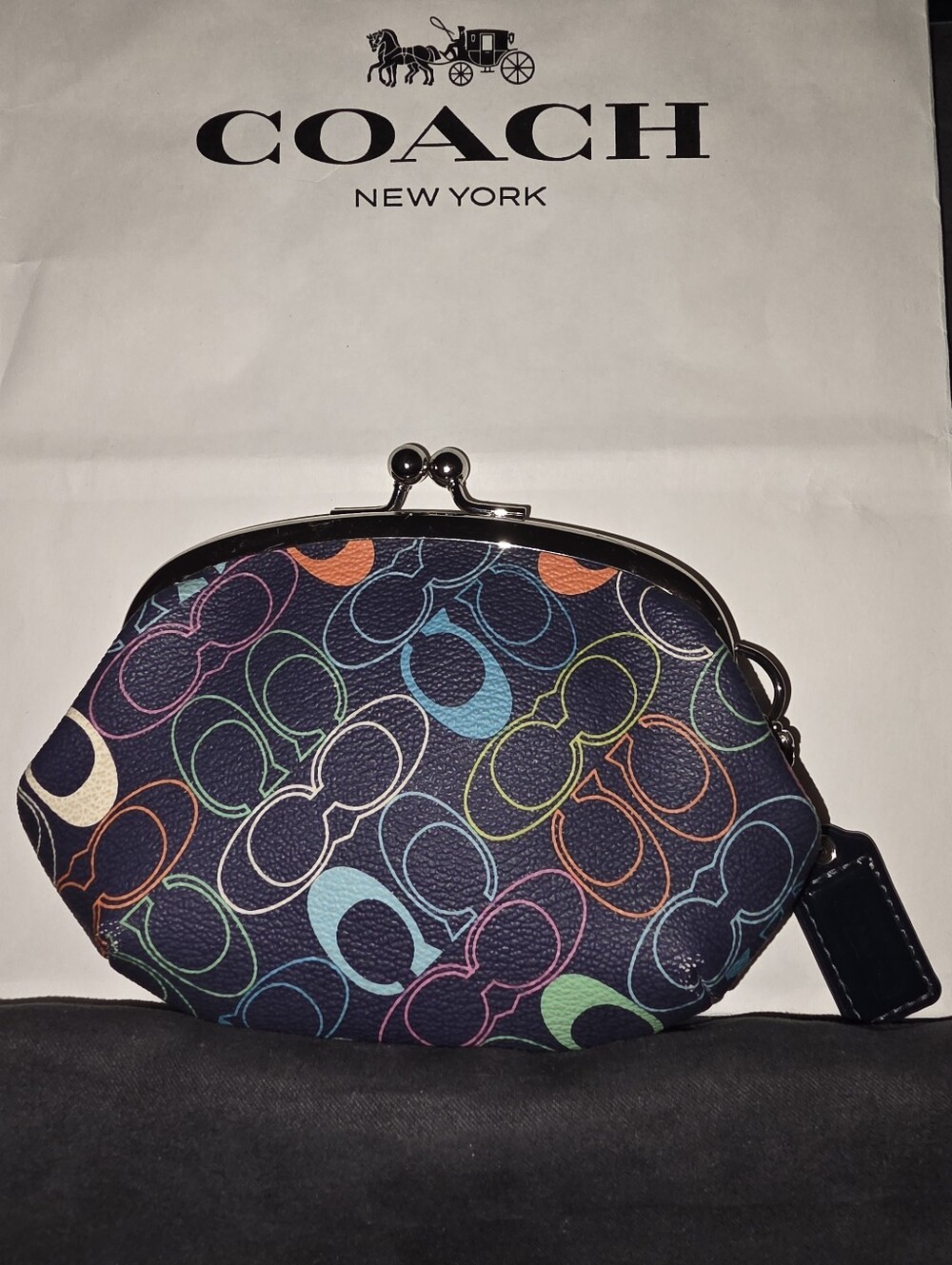 Vintage Coach Coated Canvas Multi-color Signature Kisslock Coin Purse/pouch